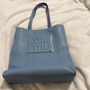 Miu Miu Madras Light Blue Tote Bag